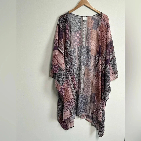 Sheer‎ Floral Patchwork One Size Open Front Kimono Topper Boho Festival Hippie - Picture 6 of 16